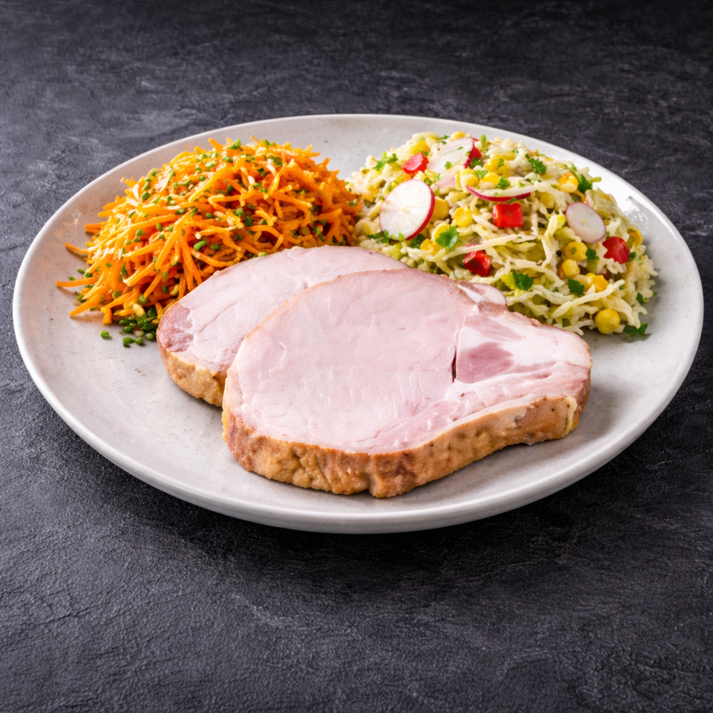 Plat du jour froid : Côte cuite, duo de crudités du jour