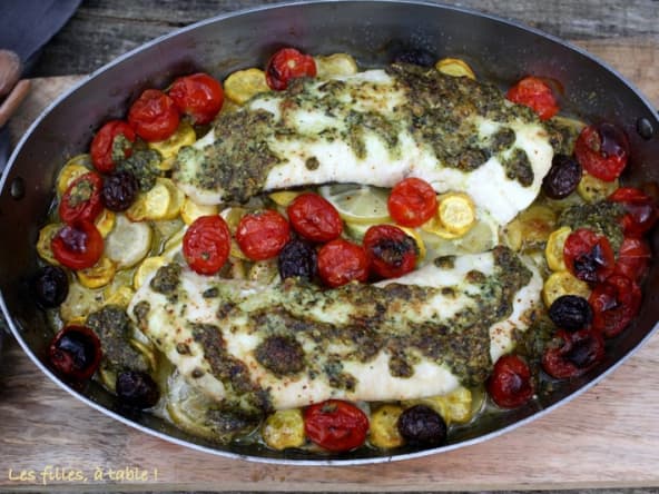 Plat du Vendredi 18/09 - Filet de merlu, façon pissaladière, courgettes rôties