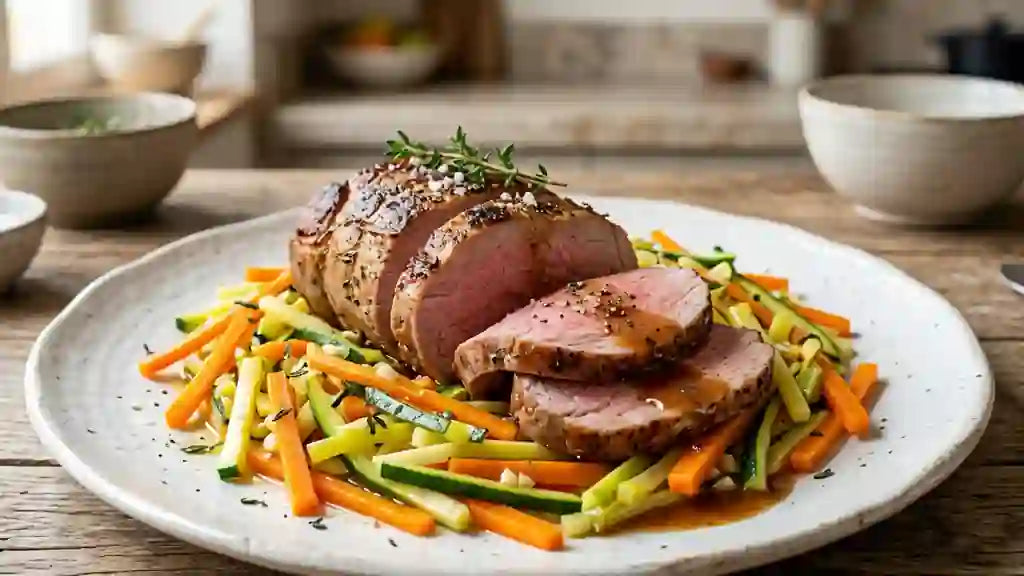 Plat du Jeudi 16/07 - Rôti de veau campagnard, poêlée de légumes arlequin