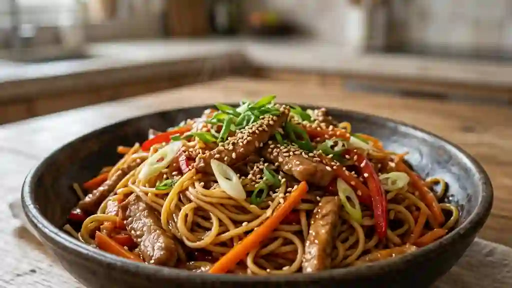 Plat du Jeudi 4/06 - Sauté de porc aux légumes, nouilles chinoises