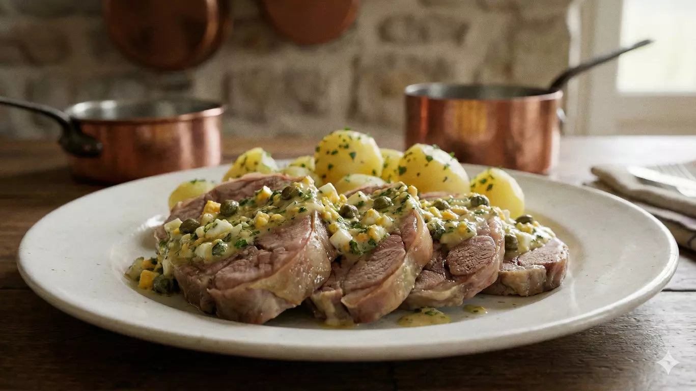 Plat du Mercredi 20/05 - Tête de veau, sauce gribiche, pomme de terre vapeur