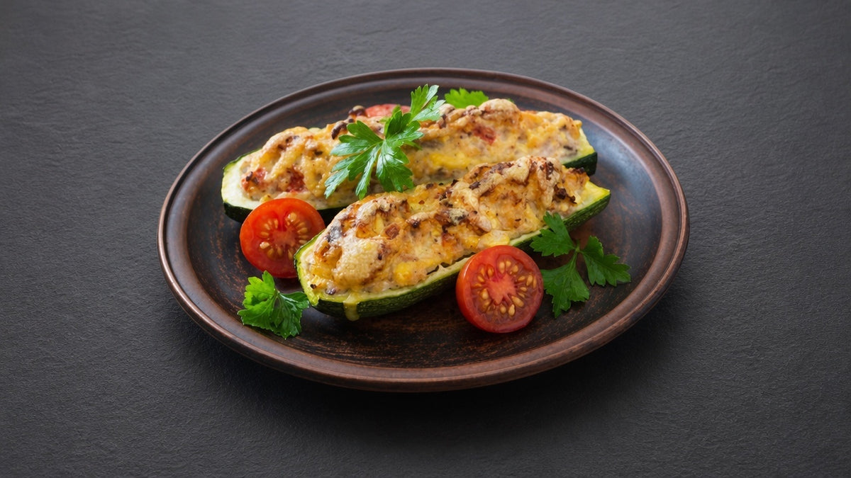 Plat du Vendredi 30/10 - Courgette farcie à la viande de porc, pâtes