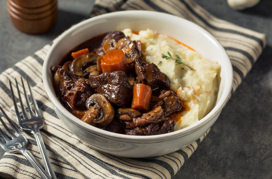 Plat du Samedi 12/09 - Bourguignon de bœuf, crème de pois cassé