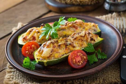 Plat du Lundi 7/09 - Courgette farcie à la viande de porc, pâtes