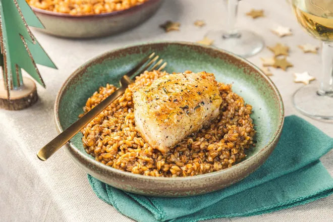 Plat du Vendredi 10/07 - Filet de lieu noir aux concombres, risotto au parmesan