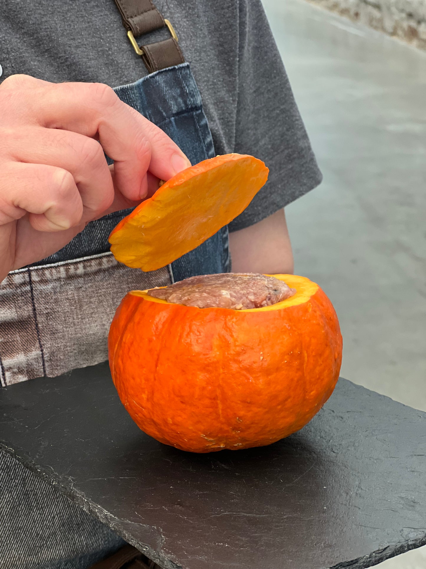 🧡 Potimarron farci avec de la face de viande, marrons et champignons