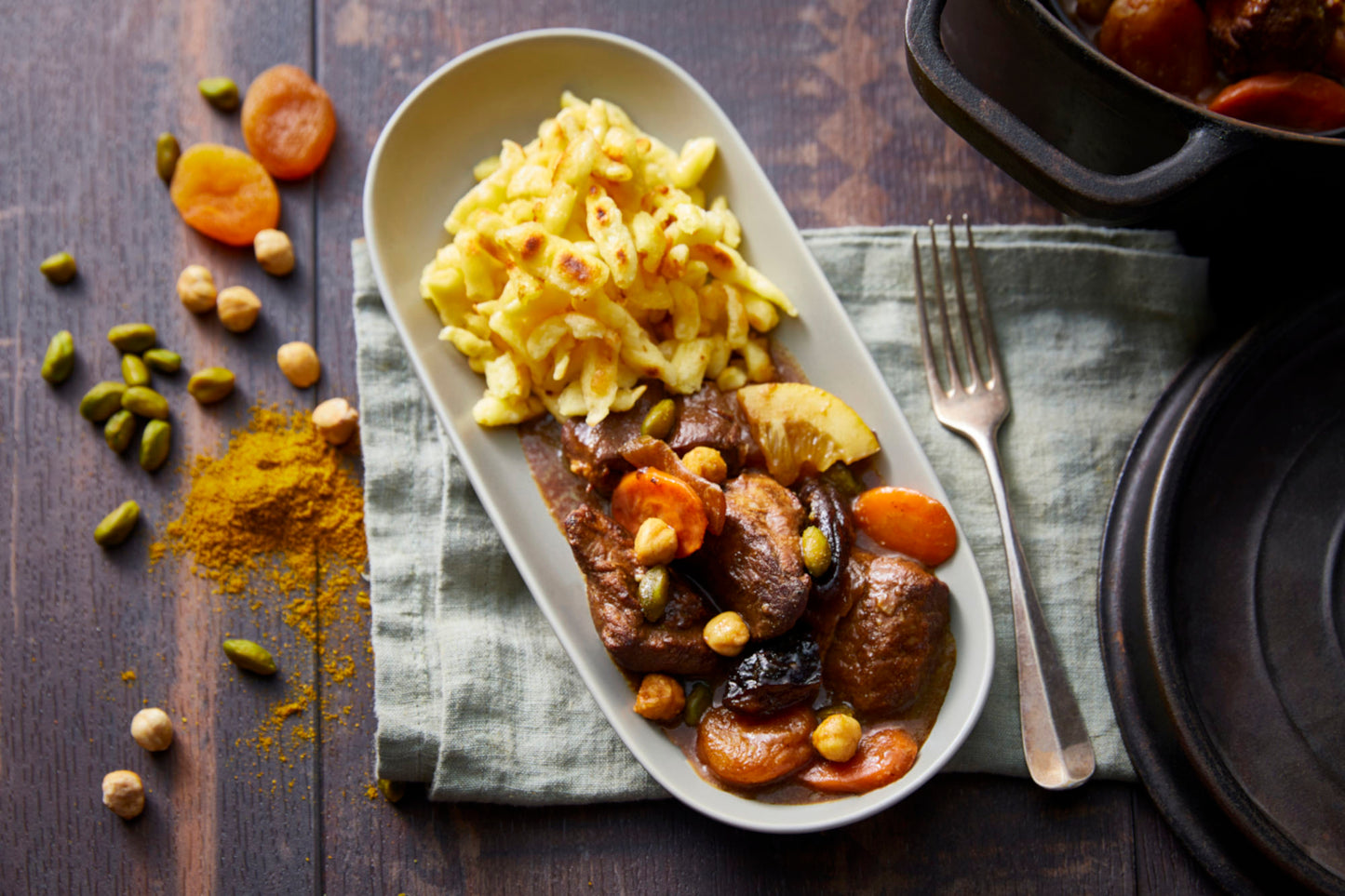 Plat du Samedi 18/04 - Navarin d’agneau aux olives, späetzle