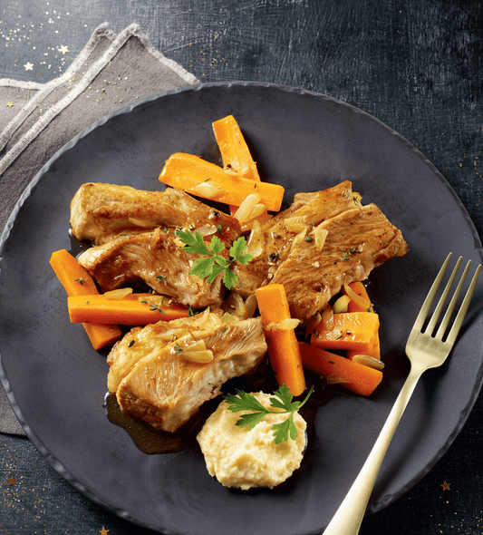 Plat du Vendredi 2/10 - Poitrine de veau braisée, carotte vichy, purée de céleri