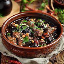 Plat du lundi 22/06 - Tajine de bœuf aux pruneaux, semoule, ratatouille