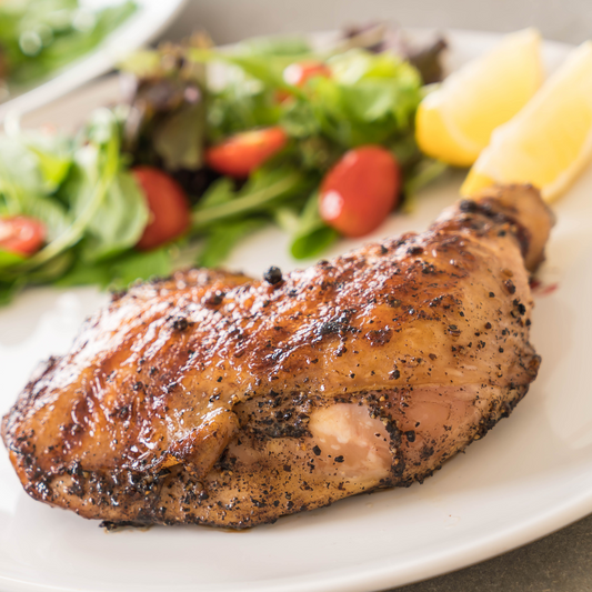 Cuisse de poulet rôti, céleri rémoulade & salade de pommes de terre